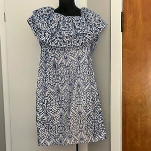 Lilly Pulitzer Cotton Off The Shoulder Cotton Eyelet Blue and White Dress Sz 10